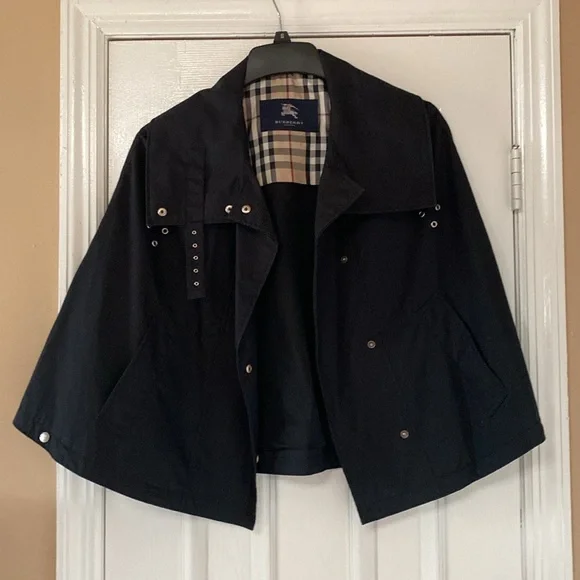 VTG 90’s Authentic BURBERRY London Black Cape Jacket Poncho Funnel Neck - Picture 2 of 15